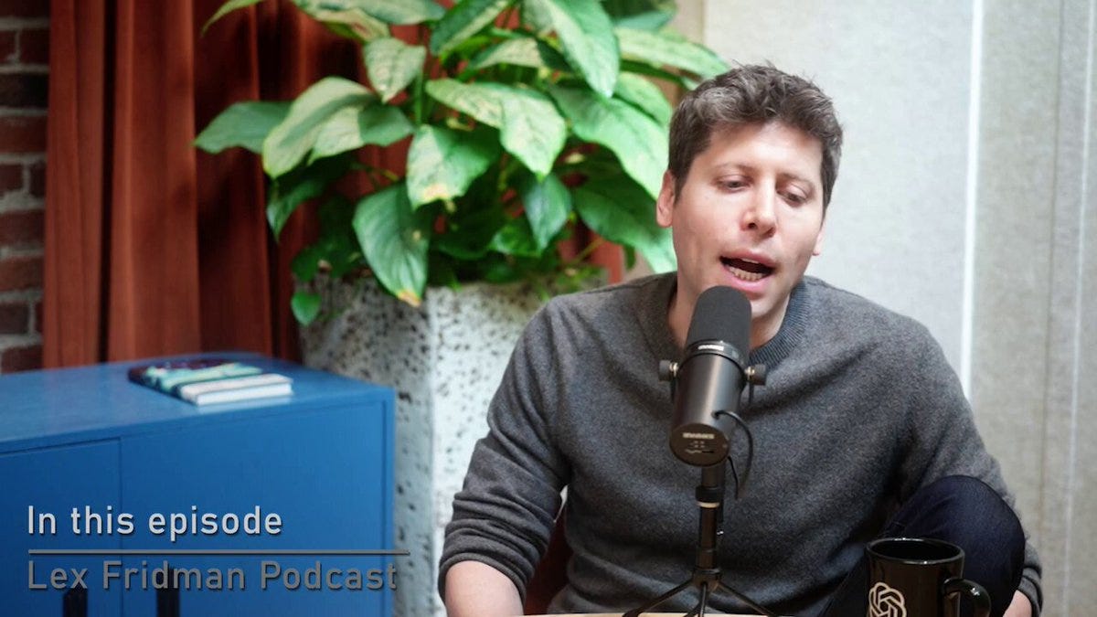 Lex Fridman on X: "Here's my conversation with Sam Altman (@sama), his 2nd  time on the podcast. We talk about the board saga, Elon lawsuit, Ilya,  Sora, GPT-5, $7 trillion in compute,