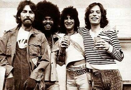 Billy Preston with George Harrison, Ron Wood, and Mick Jagger