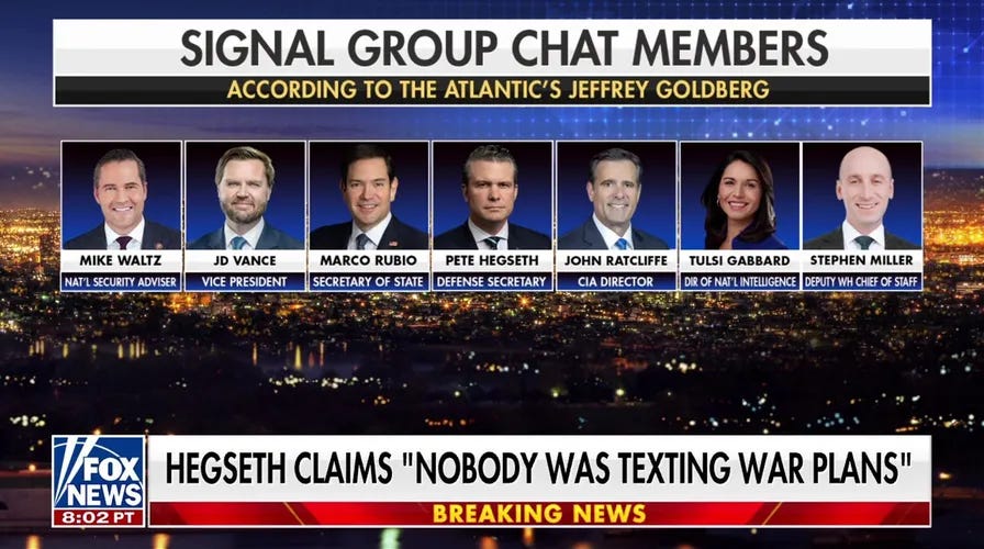 Screenshot of Fox News listing members in the Signal chat reported by Jeffrey Goldberg