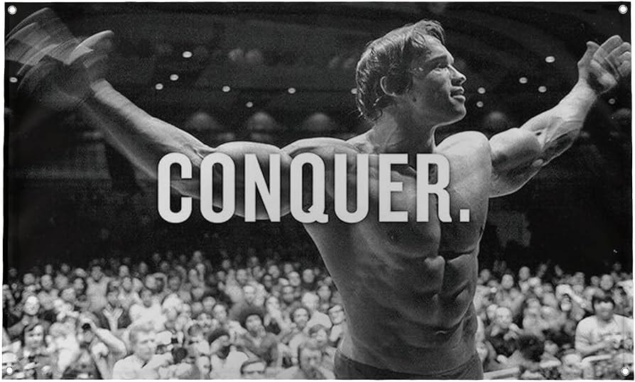 Amazon.com: Banger Flags Banger - Original Arnold Schwarzenegger Conquer  Motivational Inspirational Office Gym Dorm Wall Decor Design on a 3X5 Feet  Flag with 4 Grommets for Easy Hanging. Authentic : Office Products