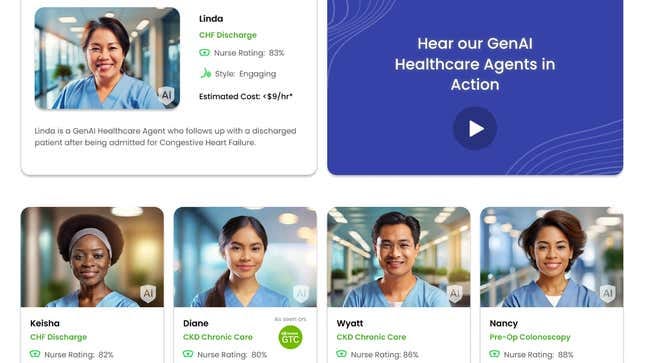 Hippocratic’s product page advertising low-cost AI nurses.
