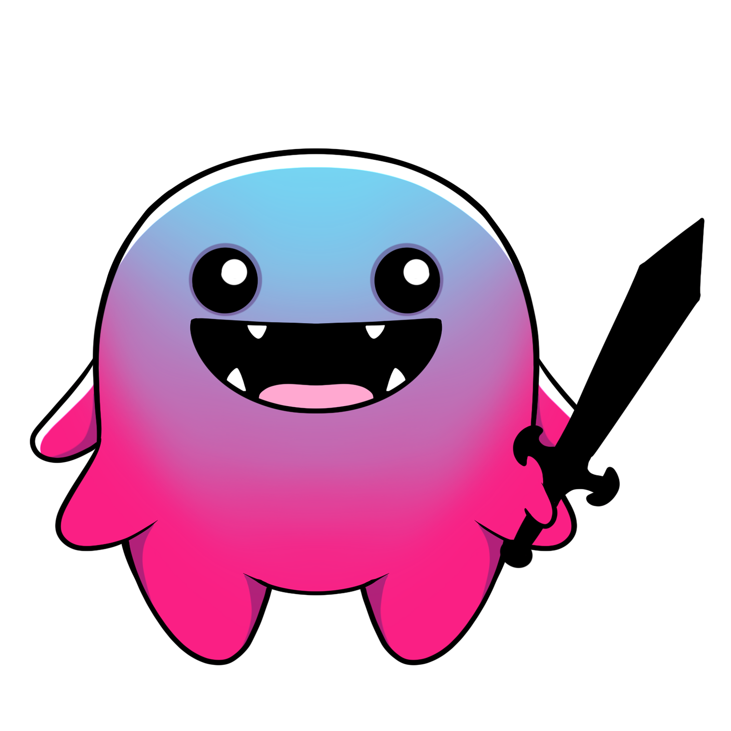 A cute tentacled creature holding a sword with a wide smile.
