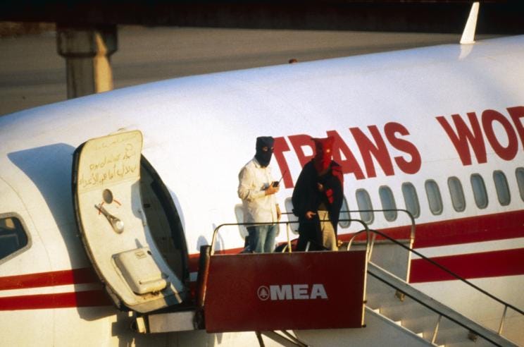 TWA Flight 847 out of Athens was hijacked by terrorists in June 1985.