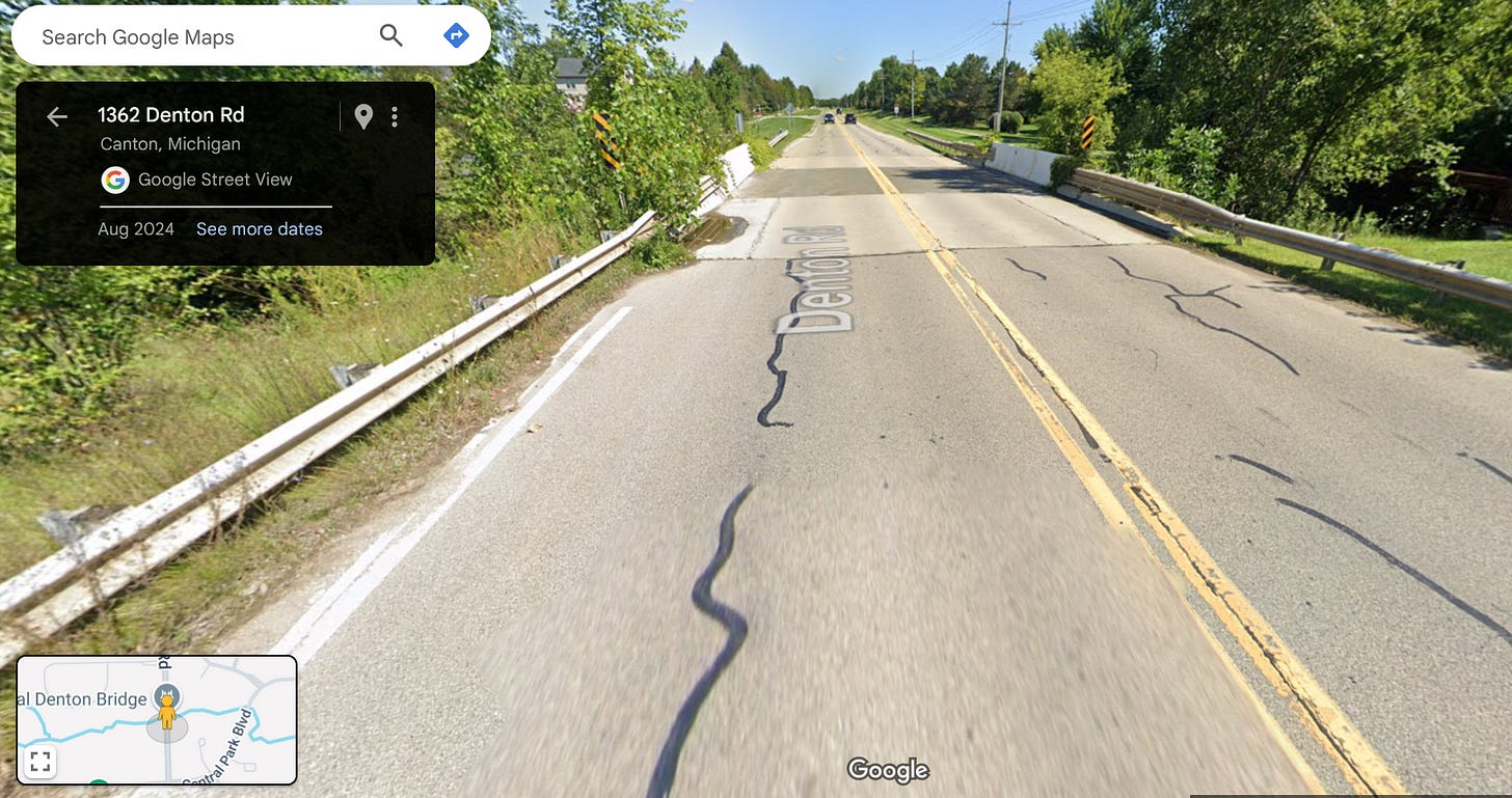 screenshot of Denton Road in Michigan from Google maps.