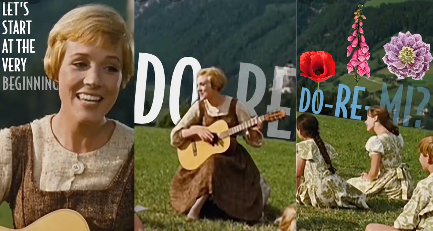 A woman sitting playing a guitar to children