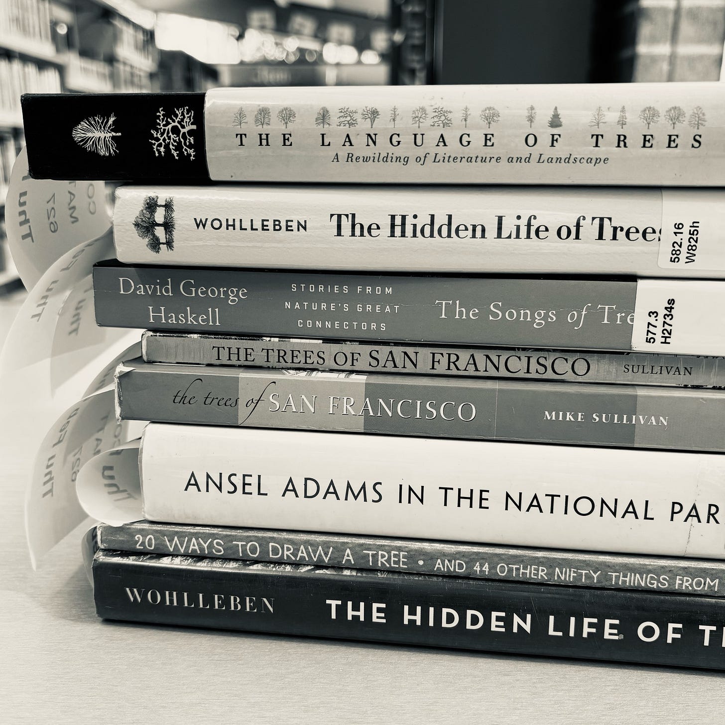 Stack of books about trees