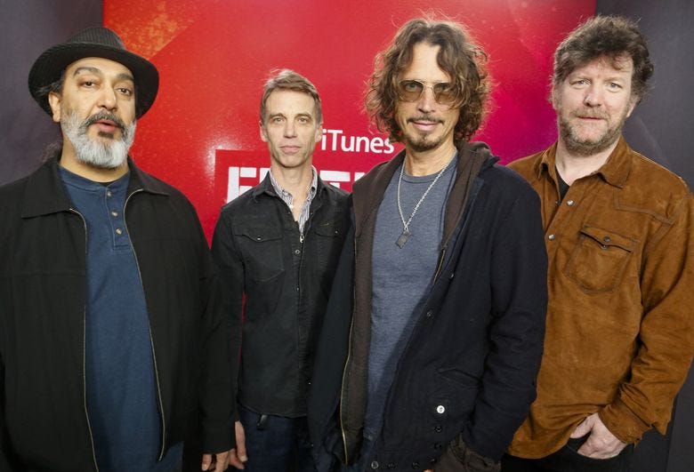 Seattle music titans Soundgarden, from left:  Kim Thayil, Matt Cameron, Chris Cornell and Ben Shepherd. (Jack Plunkett / Invision / The Associated Press, 2014)