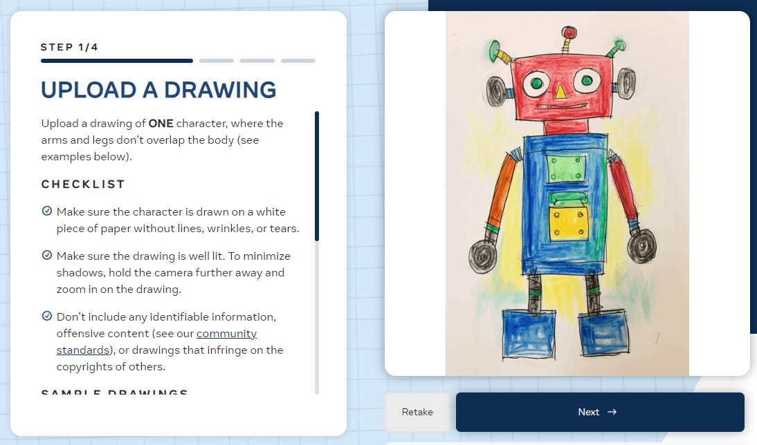 Uploaded robot in "Animated Drawings"