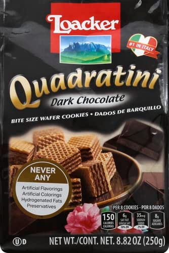 Loacker Quadratini Bite Size Wafer Cookies, Dark Chocolate, 8.82 oz