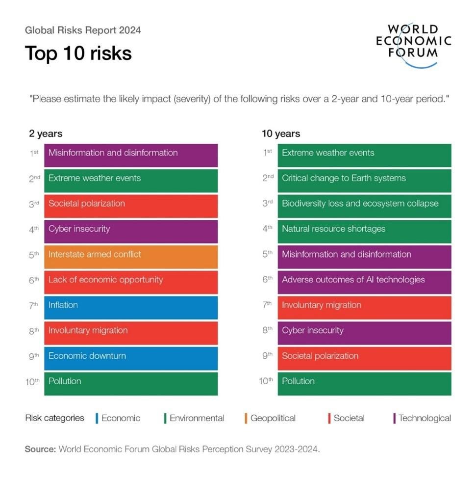Los 10 riesgos globales más importantes de 2024, según el Foro Económico  Mundial