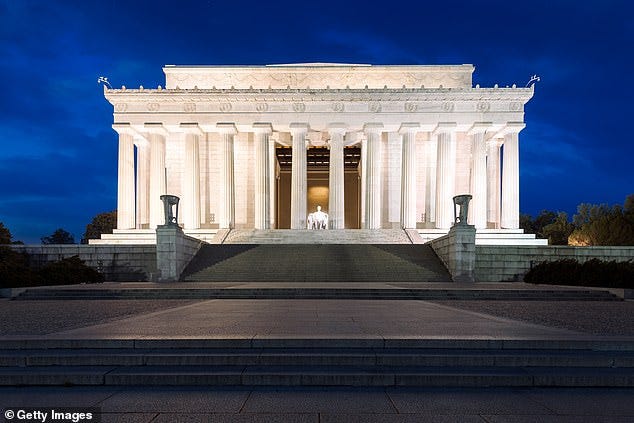 The Lincoln Memorial, pictured, would burst with the heat of the Pentagon blast a mile away