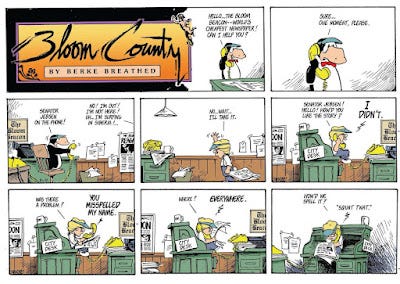 Bloom County comic strip from Sunday edition.