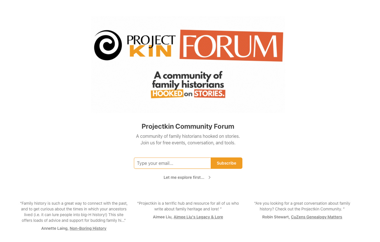 Projectkin Forum welcome page.