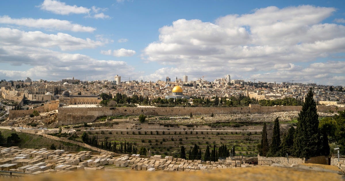 Vista of Jerusalem at a distance, looking upon some of its holiest sites.