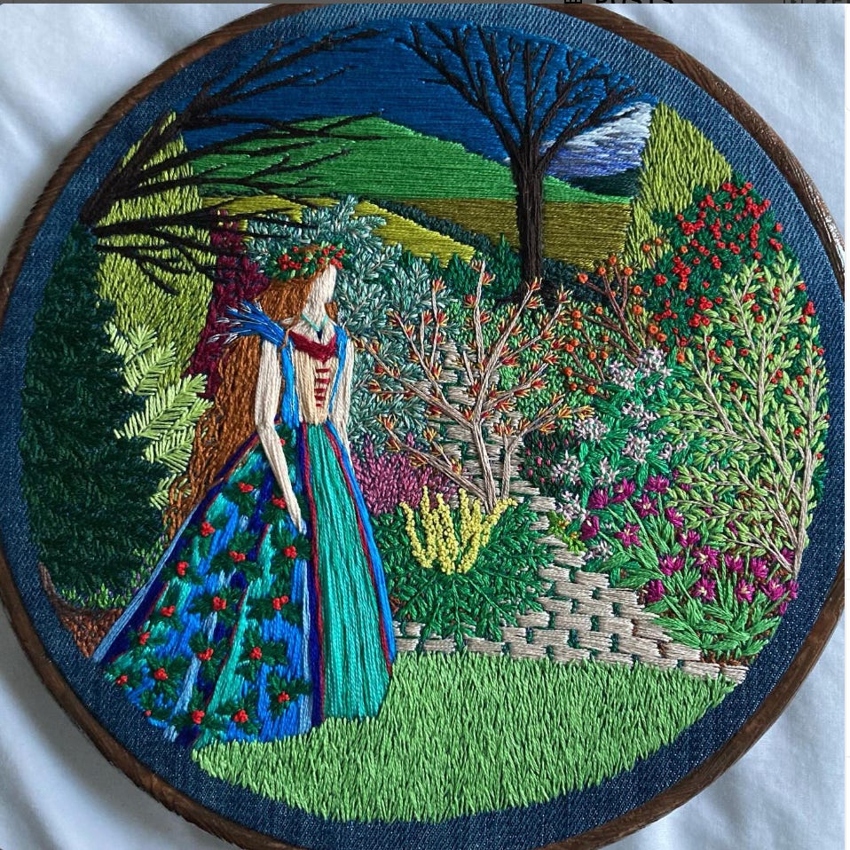 embroidery by sewing songbird