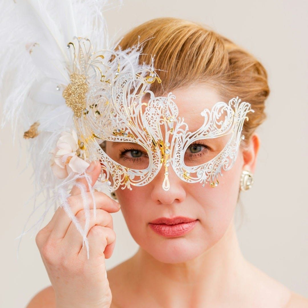 woman with white floral headdress