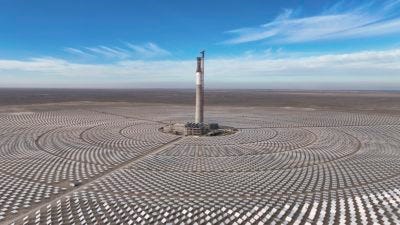 A solar thermal plant under construction in Jiuquan, China, in January 2024.