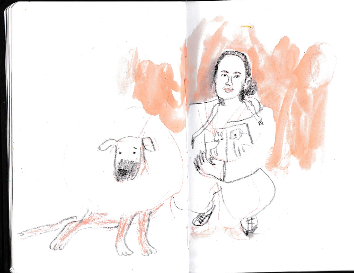 sketch of lady and dog