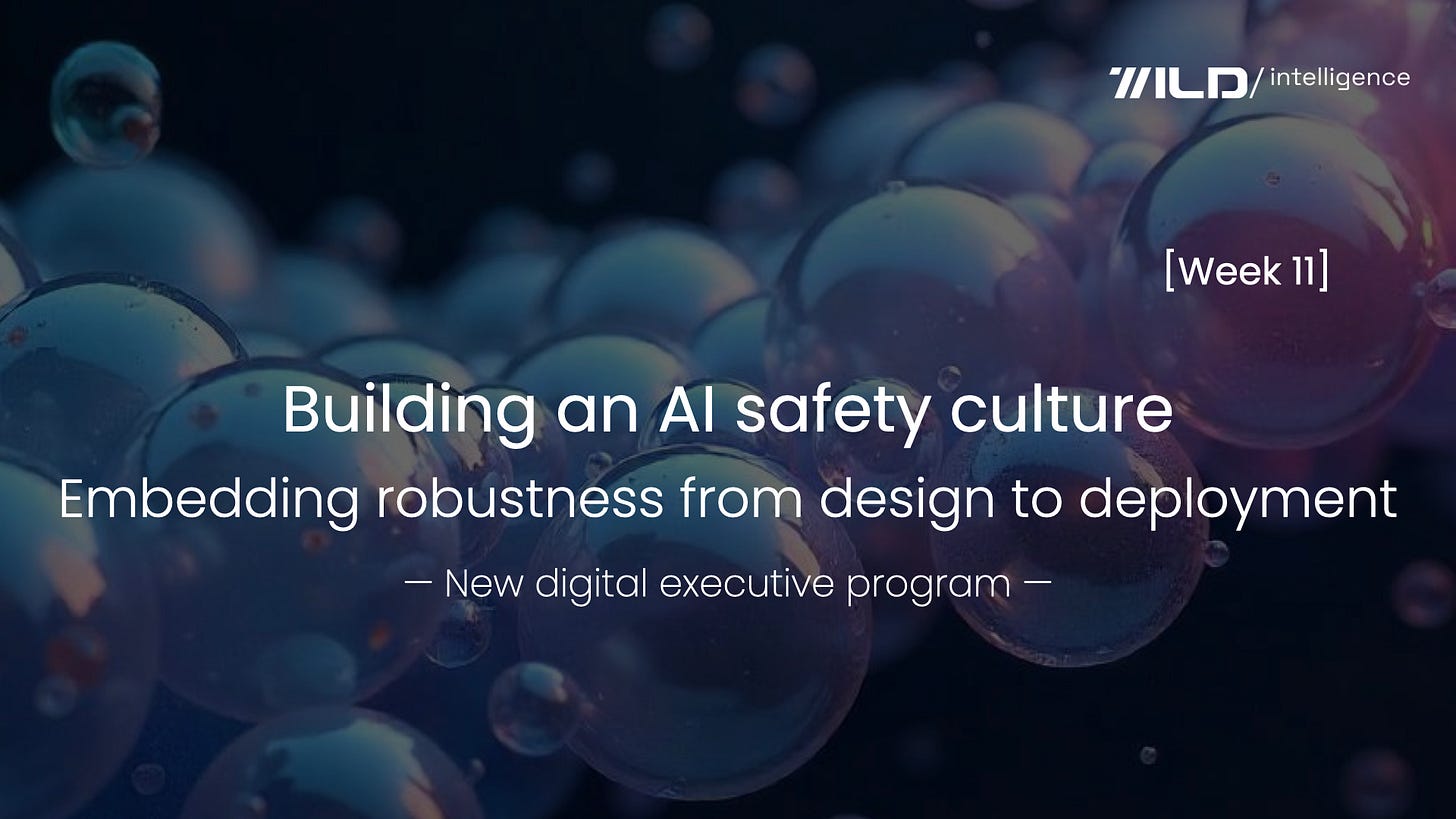 🚀 Building an AI safety culture [Week 11] | Building safety in: Embedding robustness from design to deployment | A 12-week executive master program for busy leaders