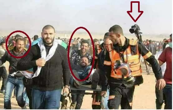 Ofir Gendelman on X: "Palestinian #Pallywood "actors" laugh as they get out  of character as an "injured demonstrator" (no blood on his bandage) & his  stretcher bearers, last Friday on the Gaza-Israel