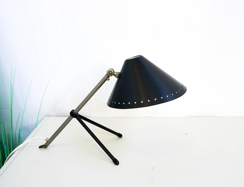 1950s Pinocchio Lamp Hala Zeist With Black Shade by H. Busquet, Netherlands image 1