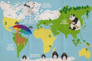 The graphic depicts the impacts of Heinrich Events globally.