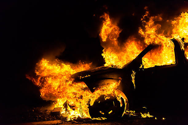 Car in fire, burning Car in fire, burning at night burning car stock pictures, royalty-free photos & images