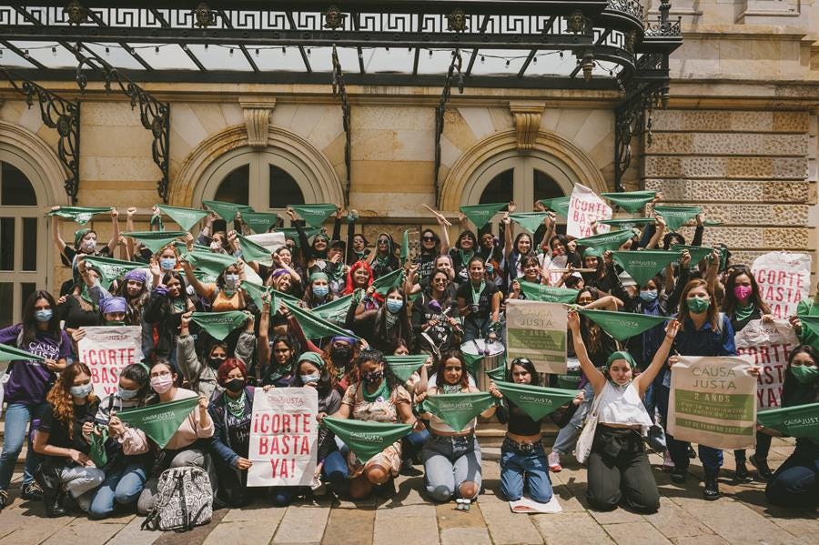 Photograph of Colombian abortion activists celebrating their victory.