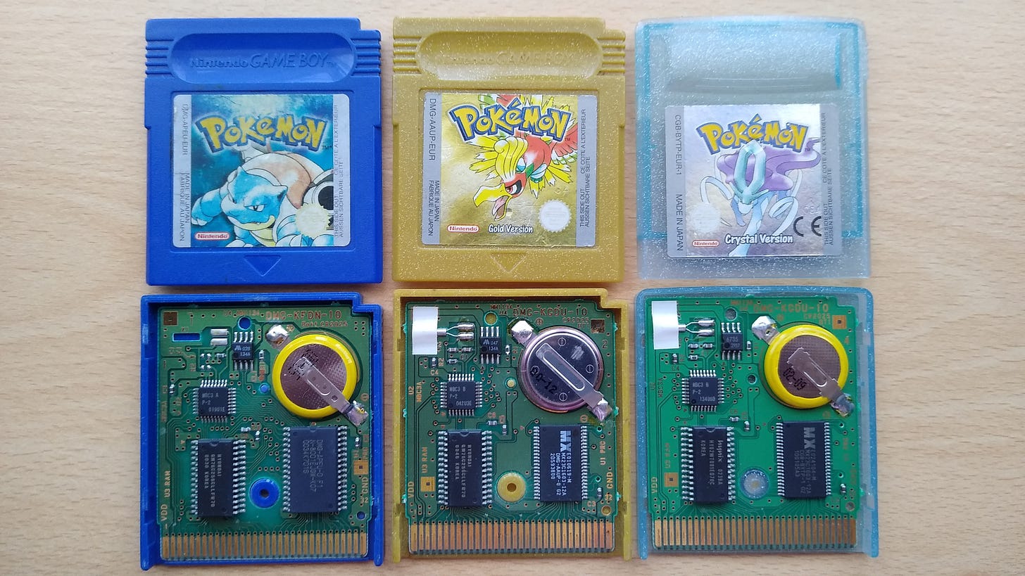 Legitimate copies of Pokémon Blue, Gold and Crystal (Photo credit: Johto Times)