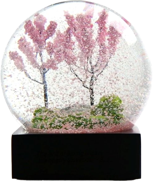 photo of snow globe of cherry blossom trees