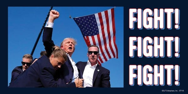 Trump - FIGHT FIGHT FIGHT (blood on his face and fist lifted, flag in bkgd)  car magnet.