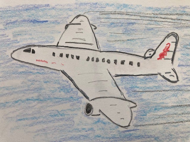 A rough sketch of an airplane by the author.