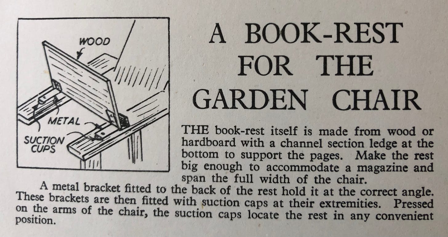 A book-rest for the garden chair