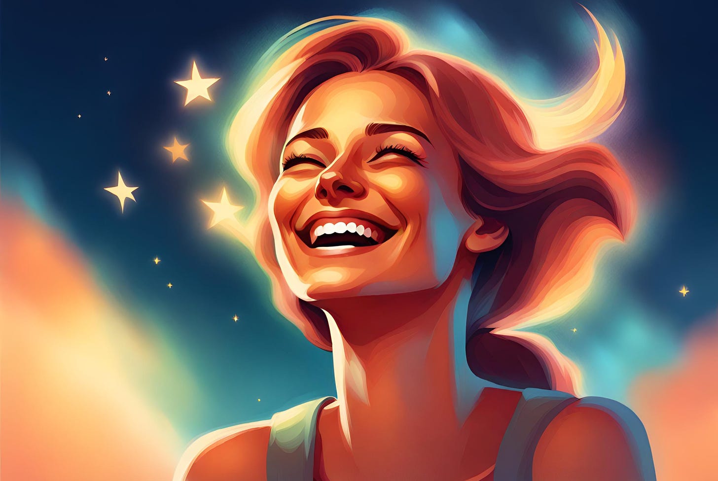 Illustration of a smiling woman thinking about a past victory