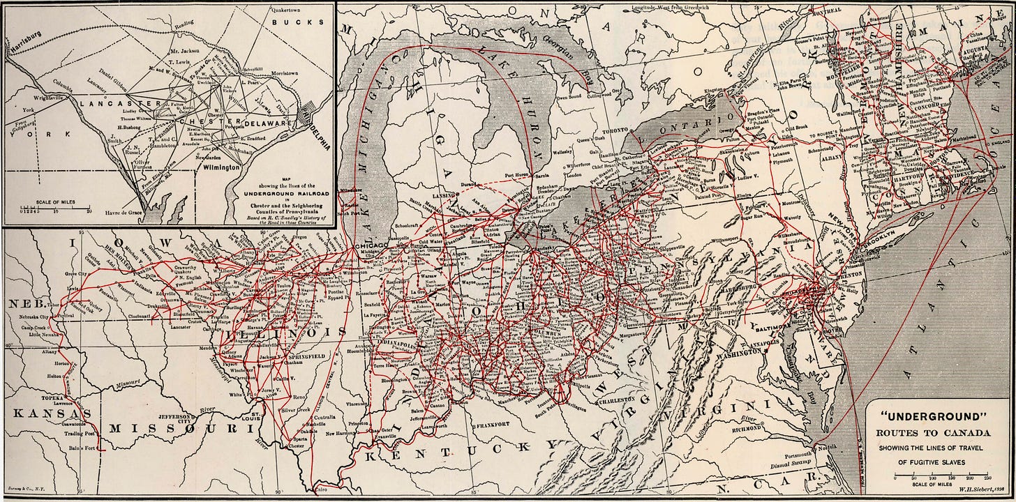 A map of part of the US and Canada, showing a network of red lines.