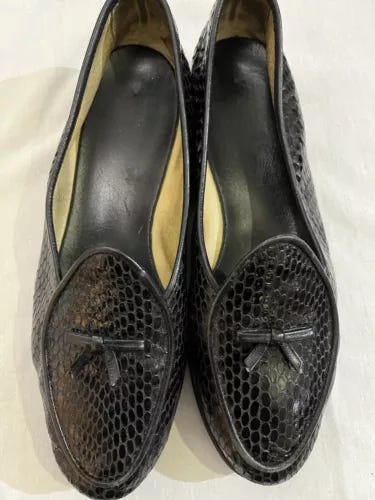 Belgian Black Lizard Loafer with bow - Picture 1 of 5