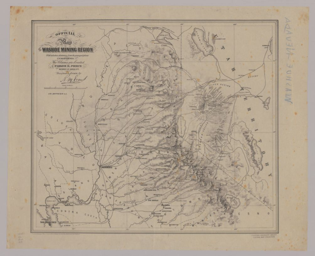 1860s map of Washoe Mining Region