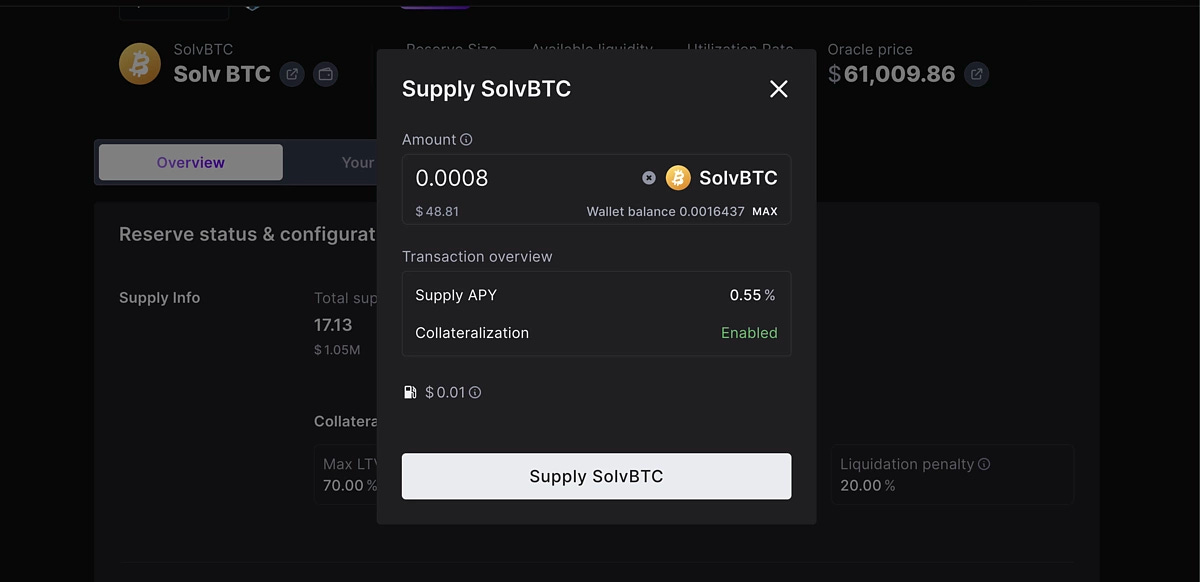 Confirm supply SolvBTC