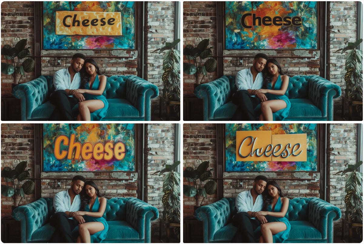 Four-image grid with "Cheese"