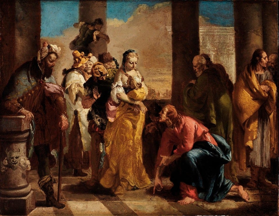 Giovanni Battista Tiepolo, Unidentified (Italian), Woman Taken in Adultery, 18th century, oil on canvas, Smithsonian American Art Museum, Bequest of Mabel Johnson Langhorne, 1956.11.54