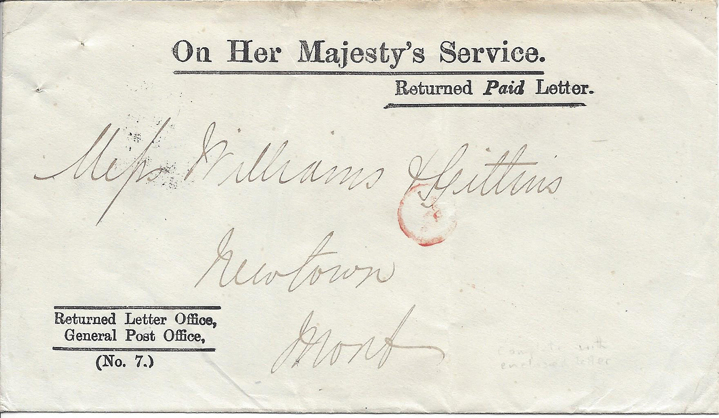 1870 envelope from the Returned Letter Office