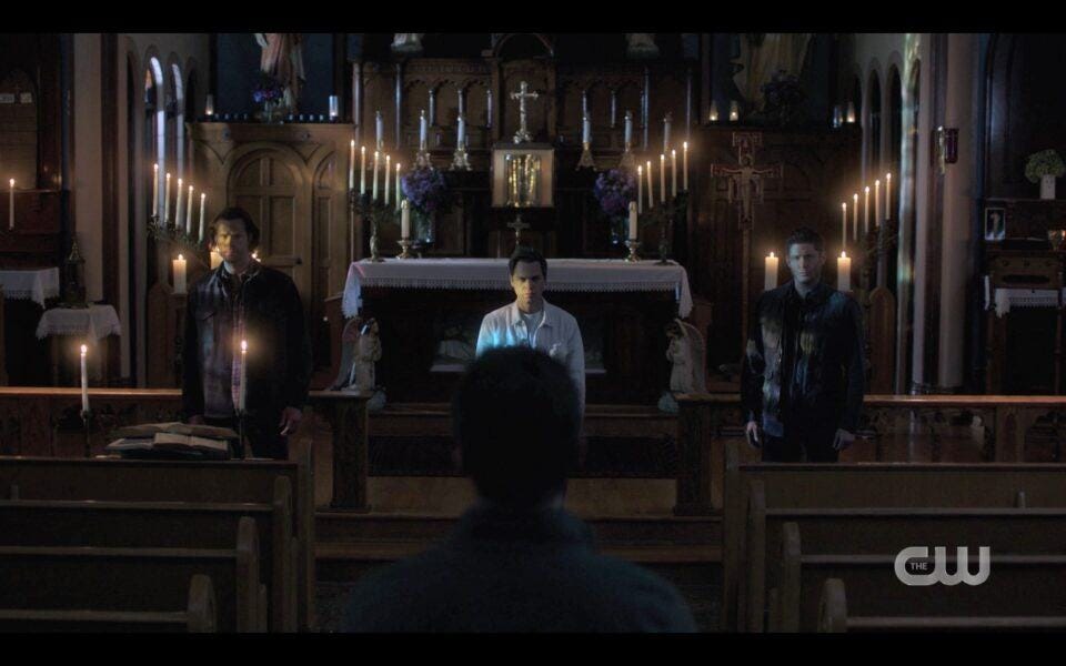 SPN Michael in church telling Winchesters Adam is gone 1519