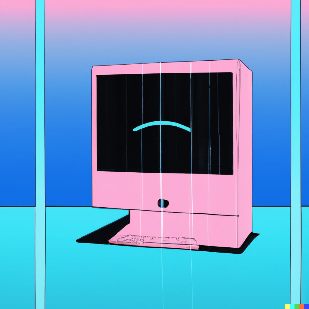 “vaporwave portrait of a sad computer” / DALL-E