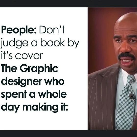 This may contain: a man in a suit and tie with an ad for graphic designer who spent a whole day making it