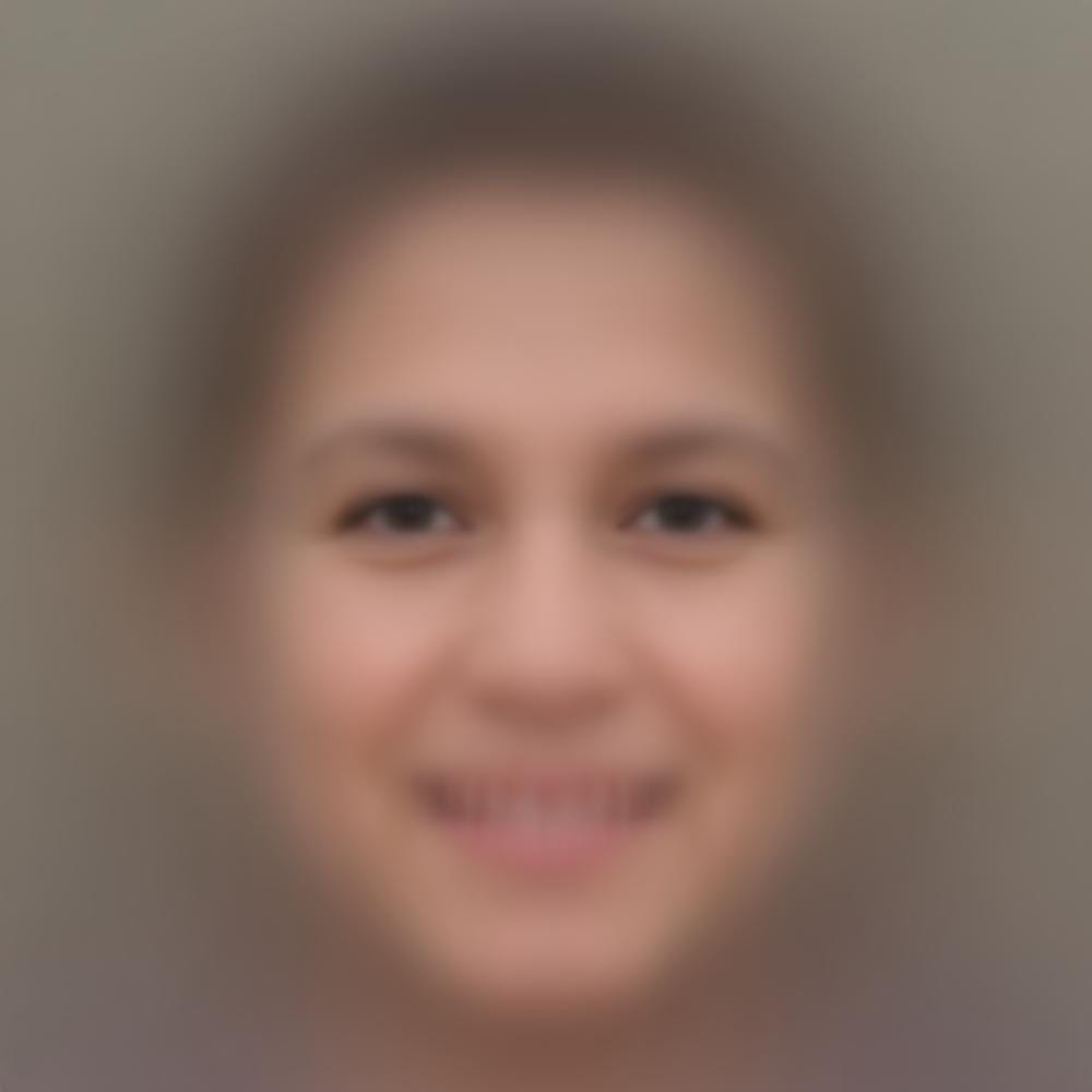 5000 GAN-generated faces blended together. Eyes, nose, and mouth are clearly visible due to the consistent positioning of the features on the synthetic images