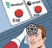 OpenAI acquires Windsurf 🌊 , a Cursor competitor, for about ...
