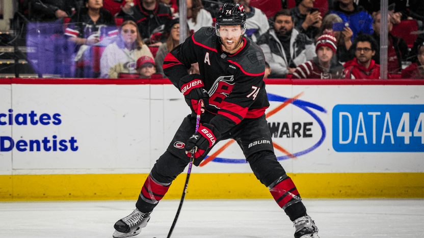 Slavin handling the puck