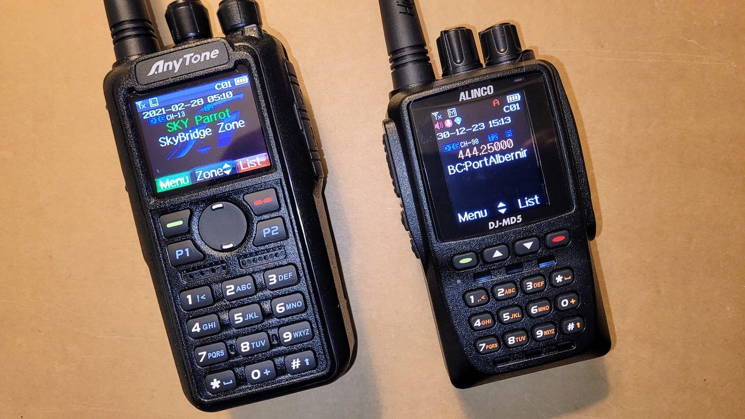 Side-by-side of AnyTone AT-D878UVII Plus and Alinco DJ-MD5XLT radios