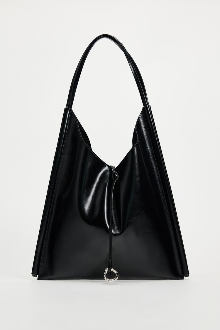 FLAT LEATHER SHOPPER BAG - Black by Zara - Image 3