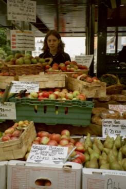 Charlotte Deme on Chegworth Stall, Islington Farmers Market 2001